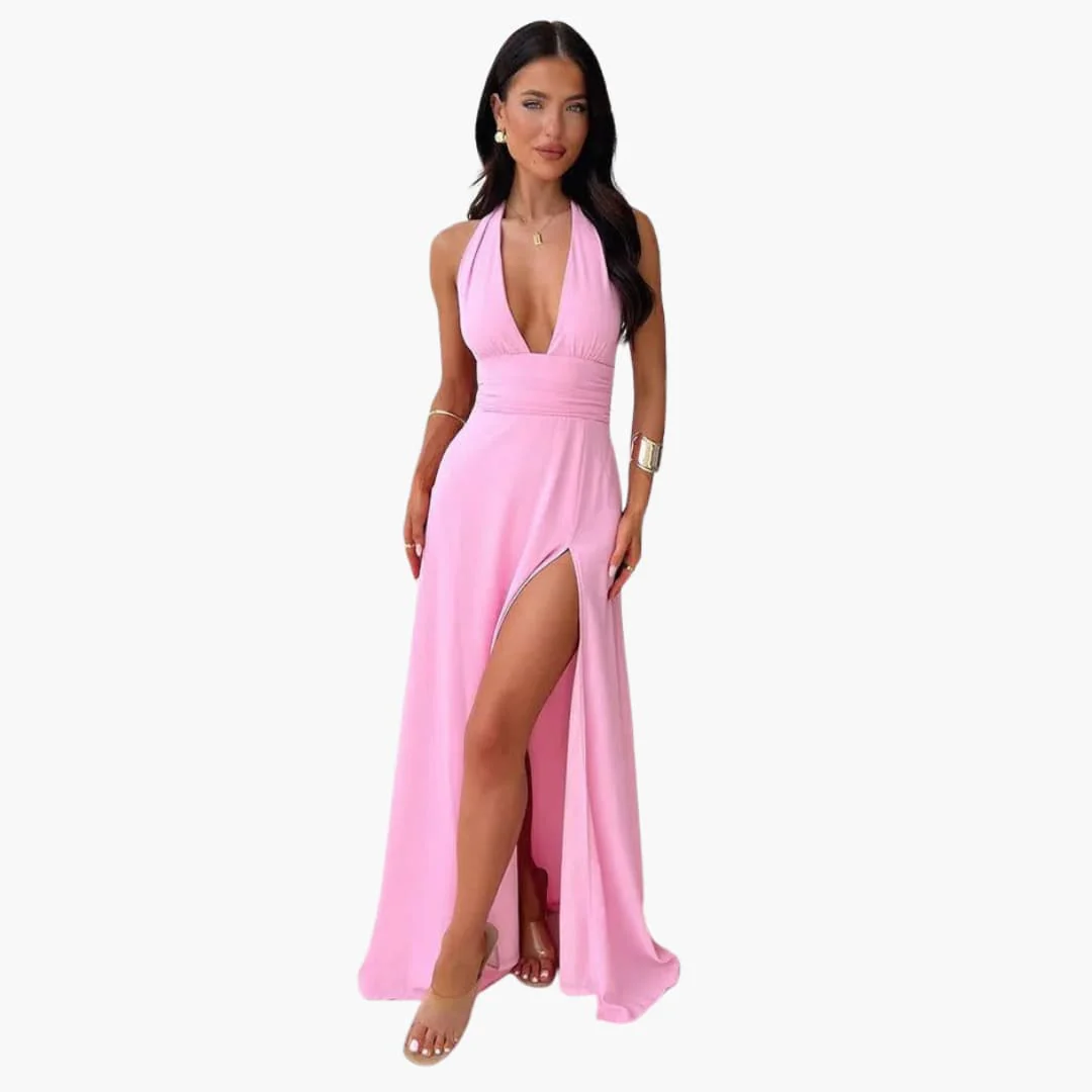 Maxikleid mit Schlitz - elegantes Damen Abendkleid Neckholder - Image 2
