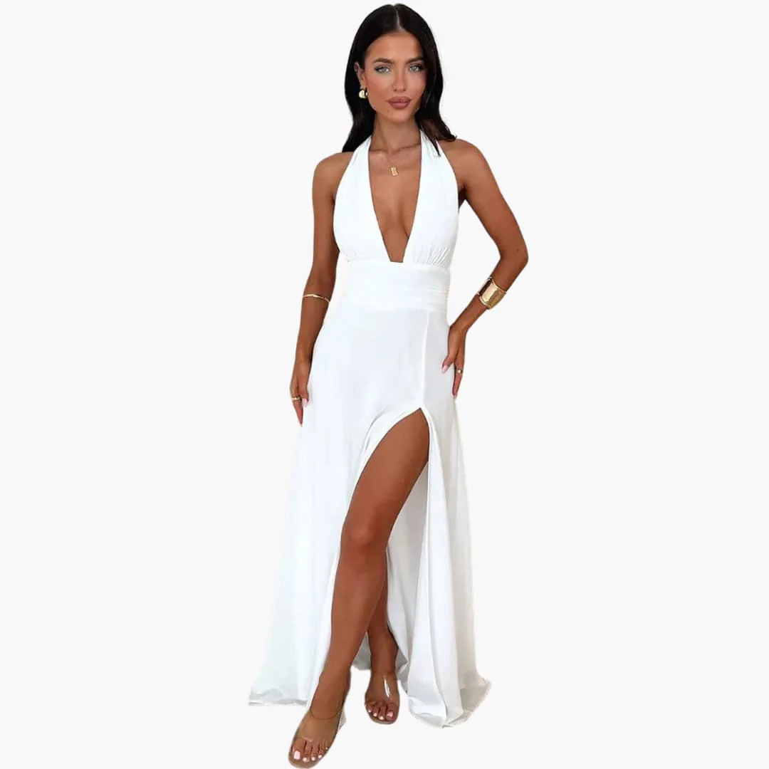 Maxikleid mit Schlitz - elegantes Damen Abendkleid Neckholder - Image 3