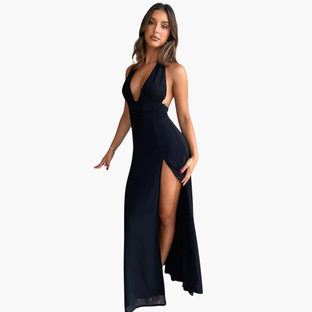 Maxikleid mit Schlitz - elegantes Damen Abendkleid Neckholder - Image 4