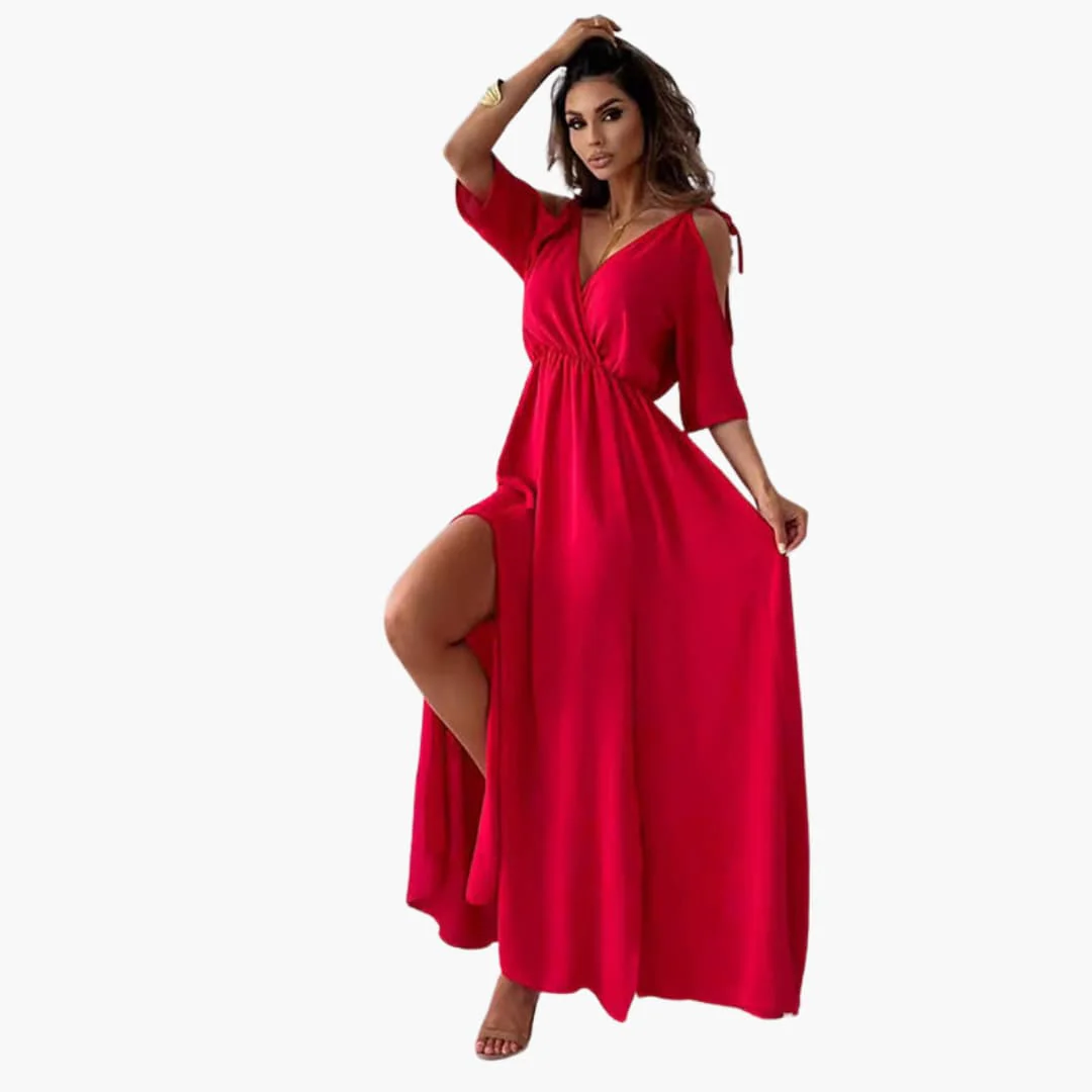Maxikleid mit V-Ausschnitt und Schlitz – Damen Abendmode - Image 2