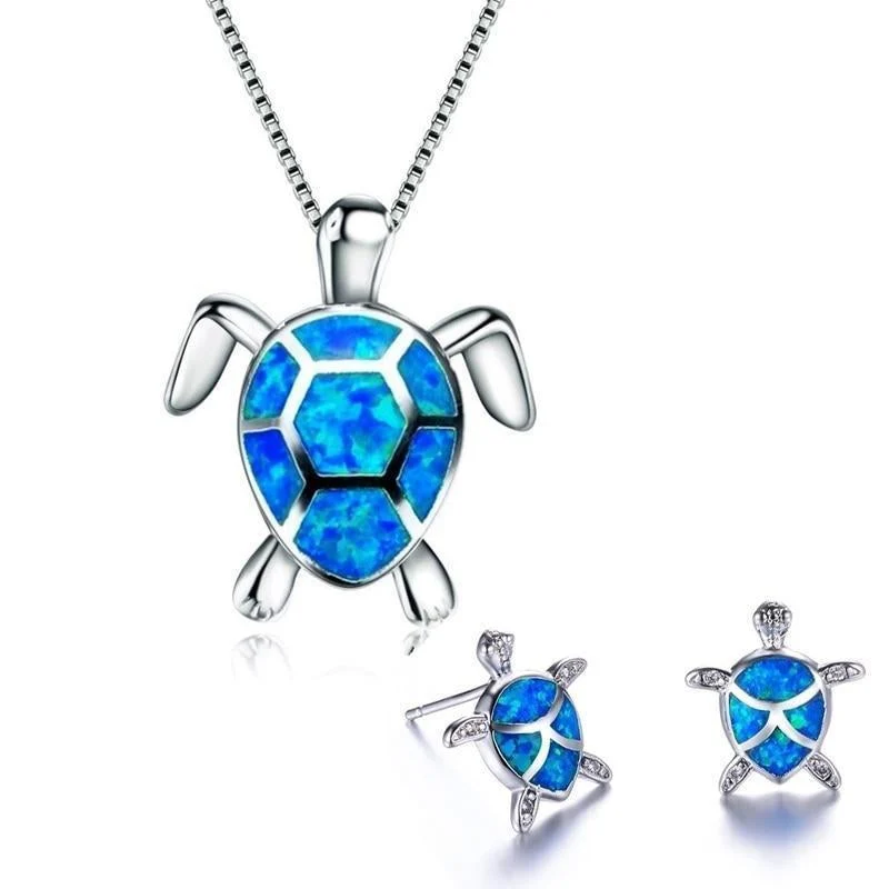 Meeresschildkröte Halskette + Ohrringe Set aus Opal und Silber - Image 3