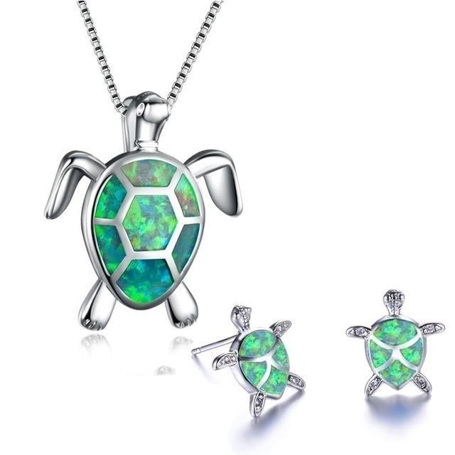 Meeresschildkröte Halskette + Ohrringe Set aus Opal und Silber - Image 4