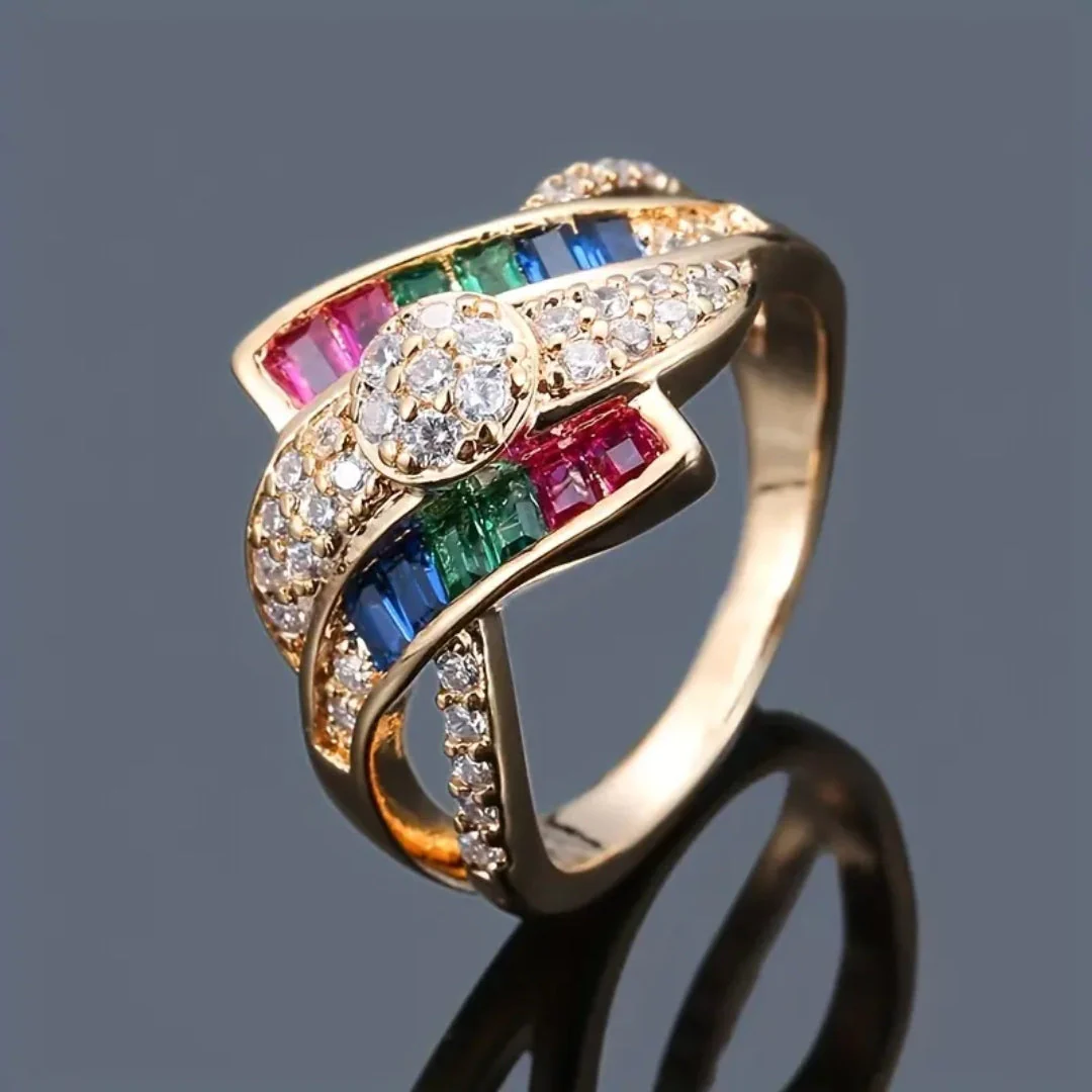 Mehrfarbiger Ring mit gewelltem Kristall im Vintage-Stil