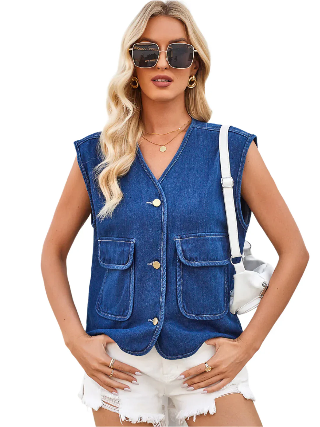 Meilani – Stilvolle ärmellose Jeansweste mit Knopfleiste - Image 3