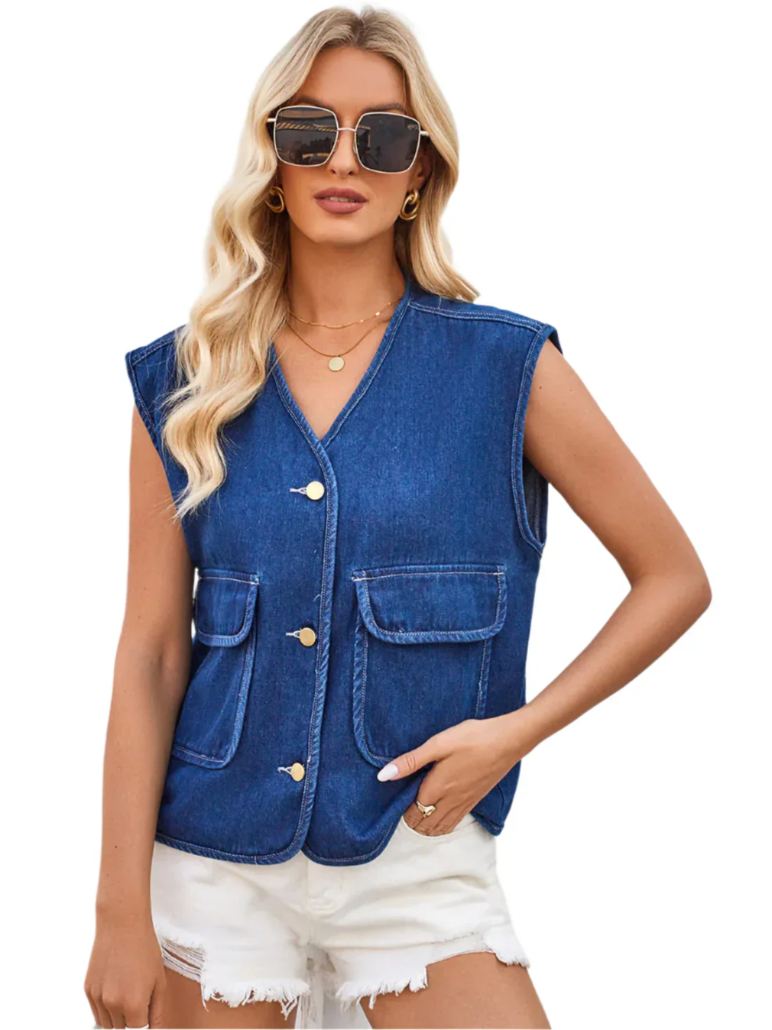 Meilani – Stilvolle ärmellose Jeansweste mit Knopfleiste - Image 4