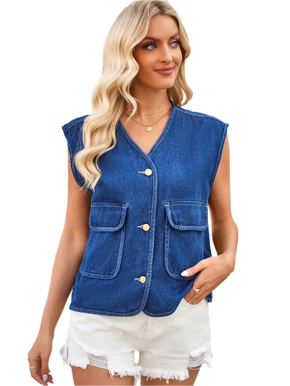 Meilani – Stilvolle ärmellose Jeansweste mit Knopfleiste - Image 7