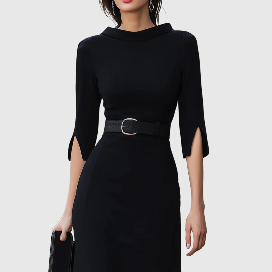 Melanie | Damen Elegantes Gürtel Midi Kleid - Image 2