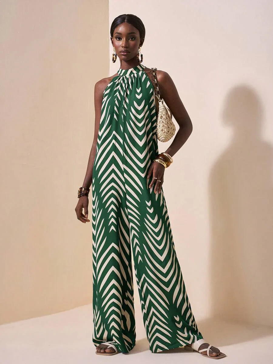 Melina – Neckholder Jumpsuit Damen Gestreift Weit Für Sommer - Image 2