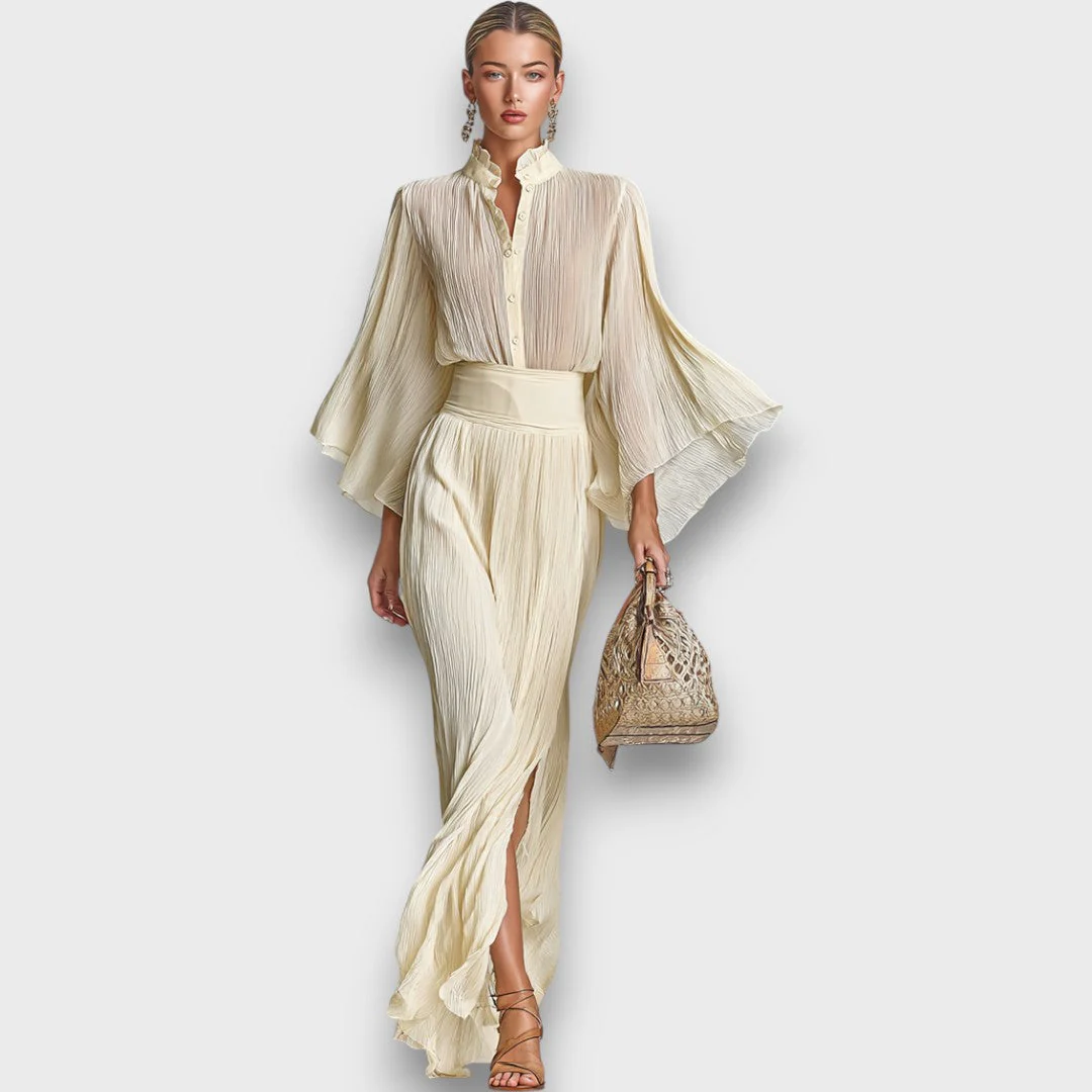 Meliora – Plissierte Chiffonbluse mit hohem Kragen - Image 2