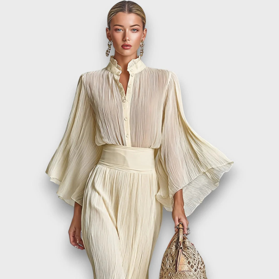 Meliora – Plissierte Chiffonbluse mit hohem Kragen - Image 5
