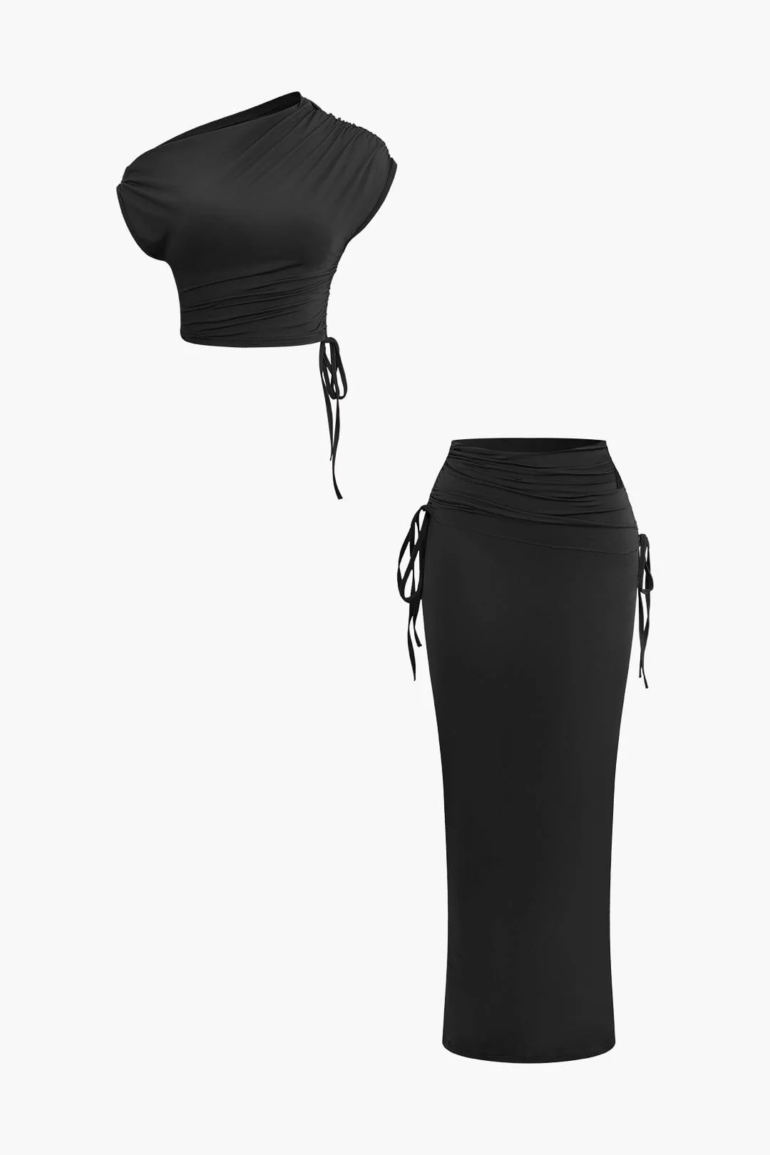 Melody | Asymmetrisches Zweiteiler-Set mit One-Shoulder Crop-Top & Maxi-Rock - Image 17