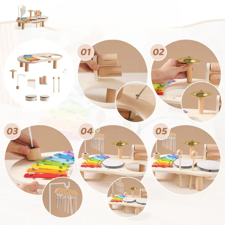MelodyPlay Holzmusikspielzeug – All-in-One Pädagogisches Instrument für Kleinkinder mit Trommeln, Xylophon & Glocken - Image 10
