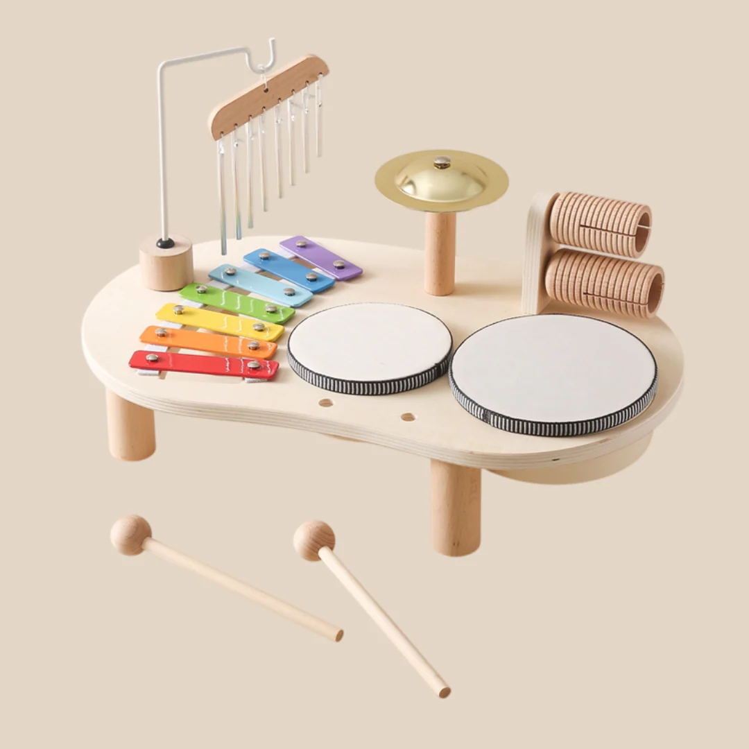 MelodyPlay Holzmusikspielzeug – All-in-One Pädagogisches Instrument für Kleinkinder mit Trommeln, Xylophon & Glocken - Image 3