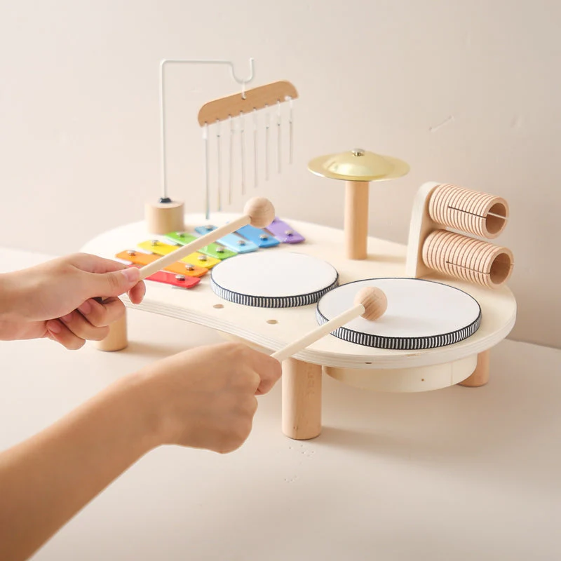 MelodyPlay Holzmusikspielzeug – All-in-One Pädagogisches Instrument für Kleinkinder mit Trommeln, Xylophon & Glocken - Image 5