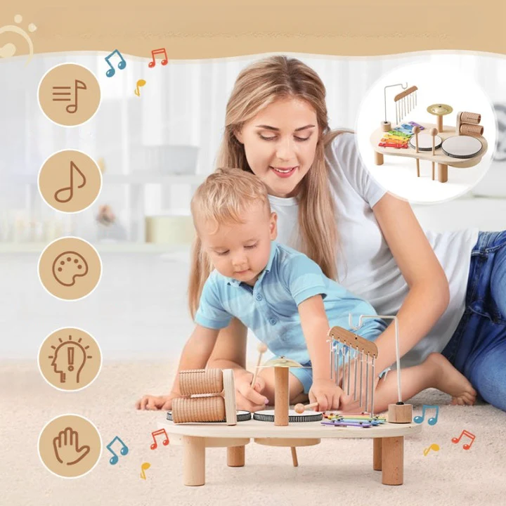 MelodyPlay Holzmusikspielzeug – All-in-One Pädagogisches Instrument für Kleinkinder mit Trommeln, Xylophon & Glocken - Image 7