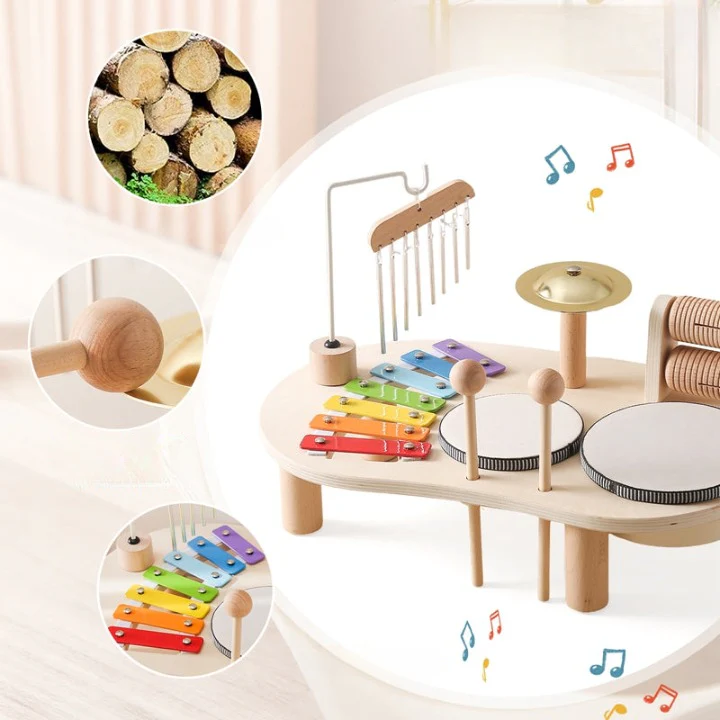 MelodyPlay Holzmusikspielzeug – All-in-One Pädagogisches Instrument für Kleinkinder mit Trommeln, Xylophon & Glocken - Image 9