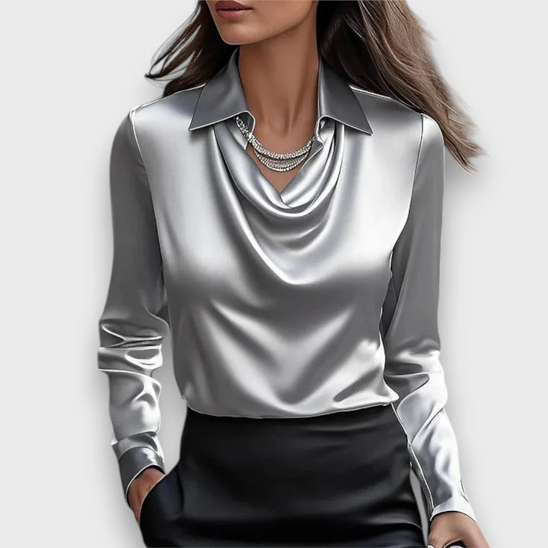 Melvine – Satiniert glänzende Bluse mit Drapierung - Image 2