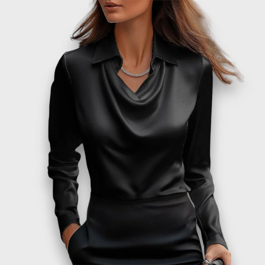 Melvine – Satiniert glänzende Bluse mit Drapierung - Image 3