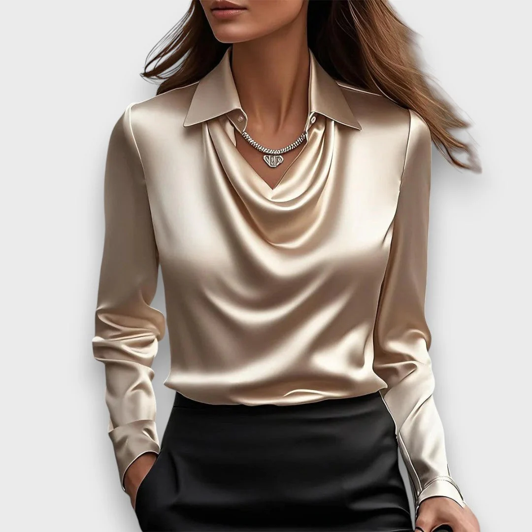 Melvine – Satiniert glänzende Bluse mit Drapierung - Image 9