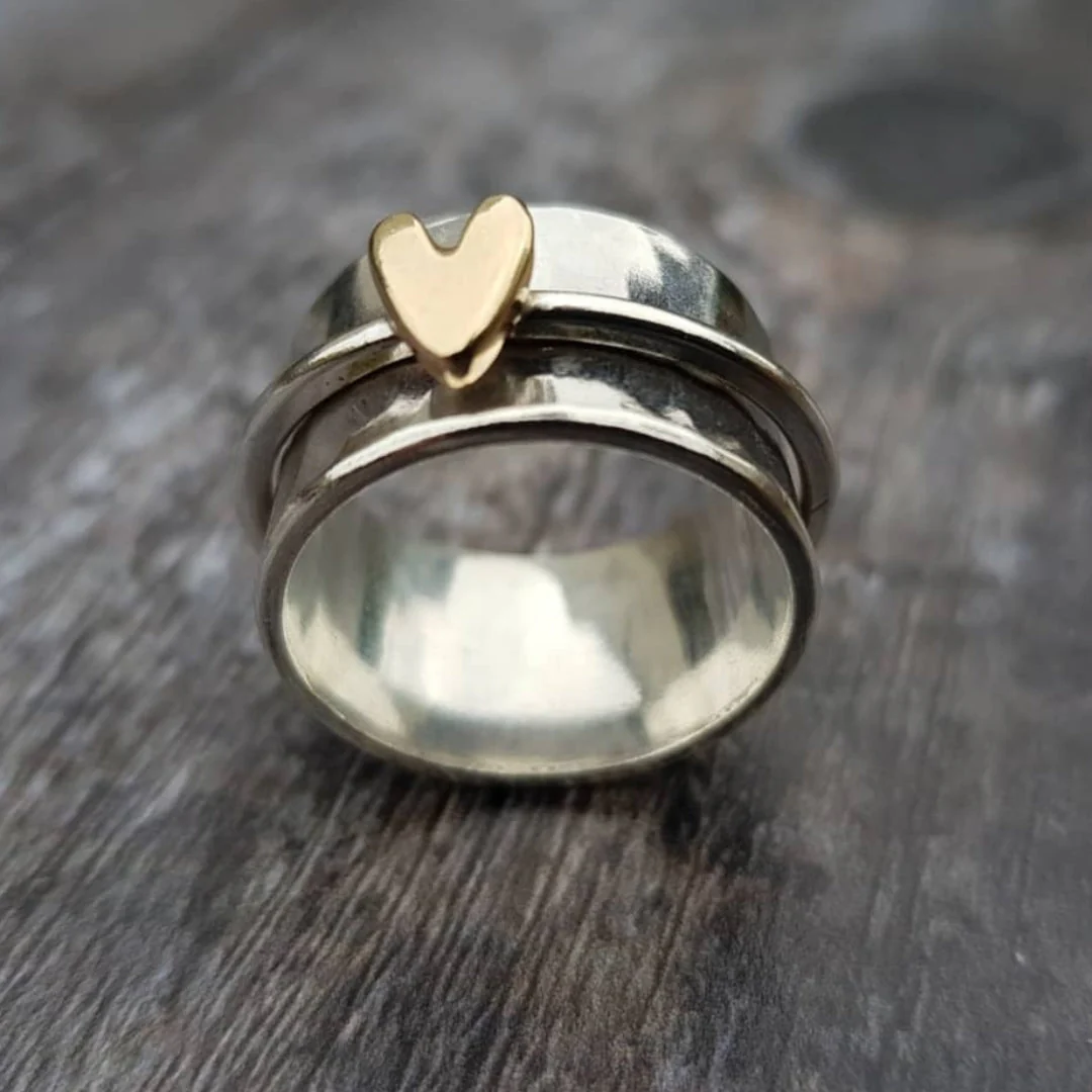 Mely - Goldenes Herz Silberring - Image 2