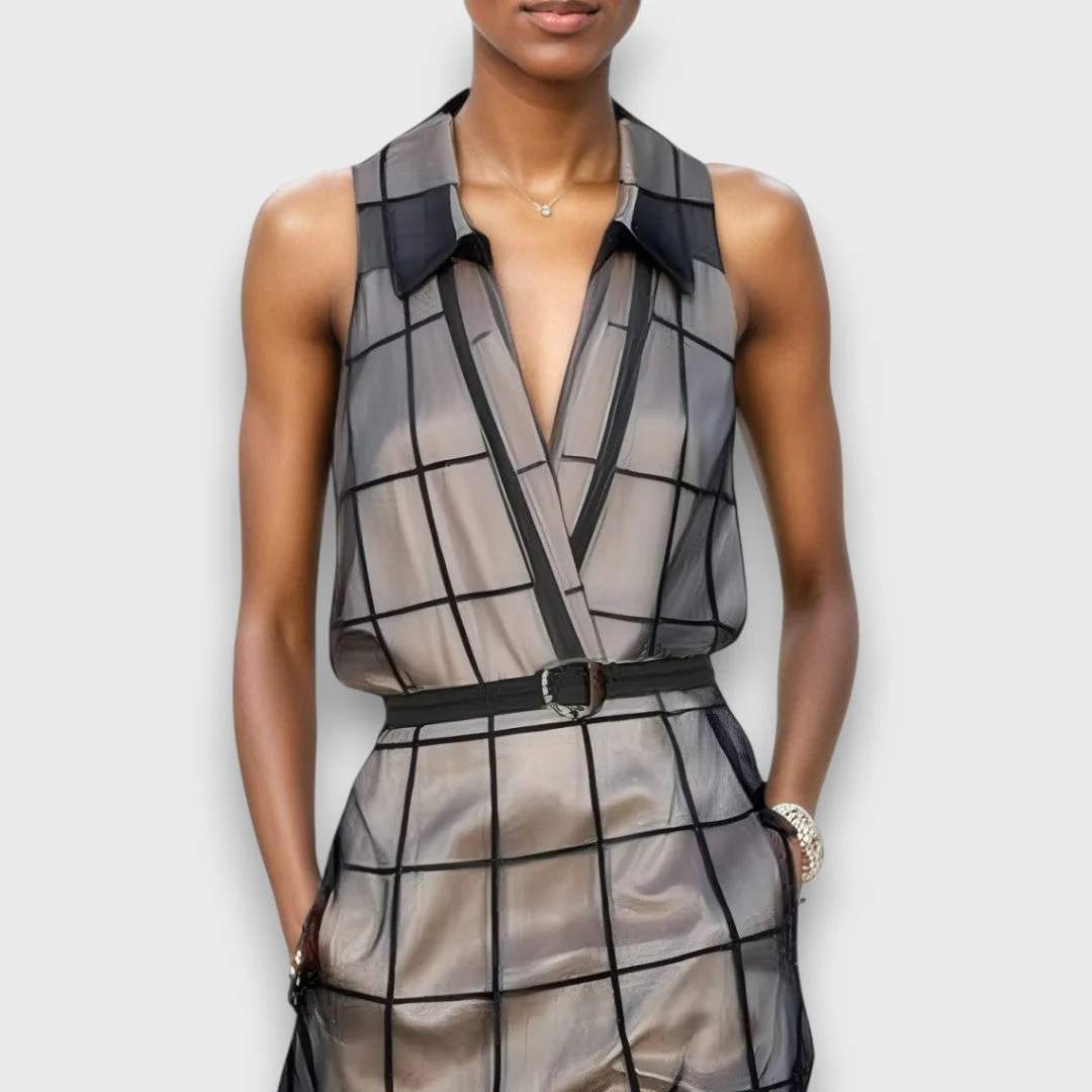 Meriane – Midi-Kleid aus karierter Tüll-Optik - Image 3