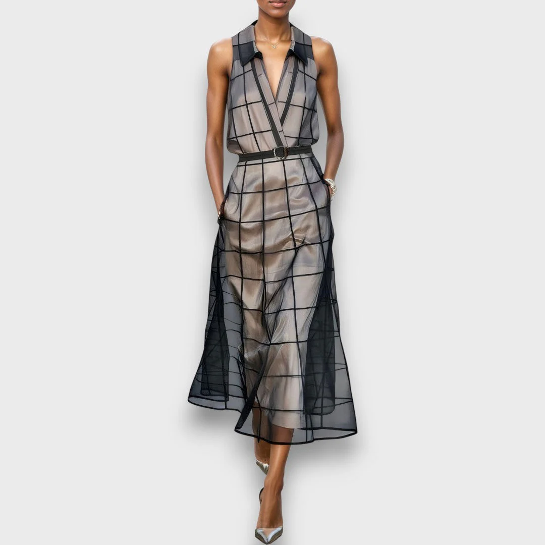 Meriane – Midi-Kleid aus karierter Tüll-Optik - Image 4