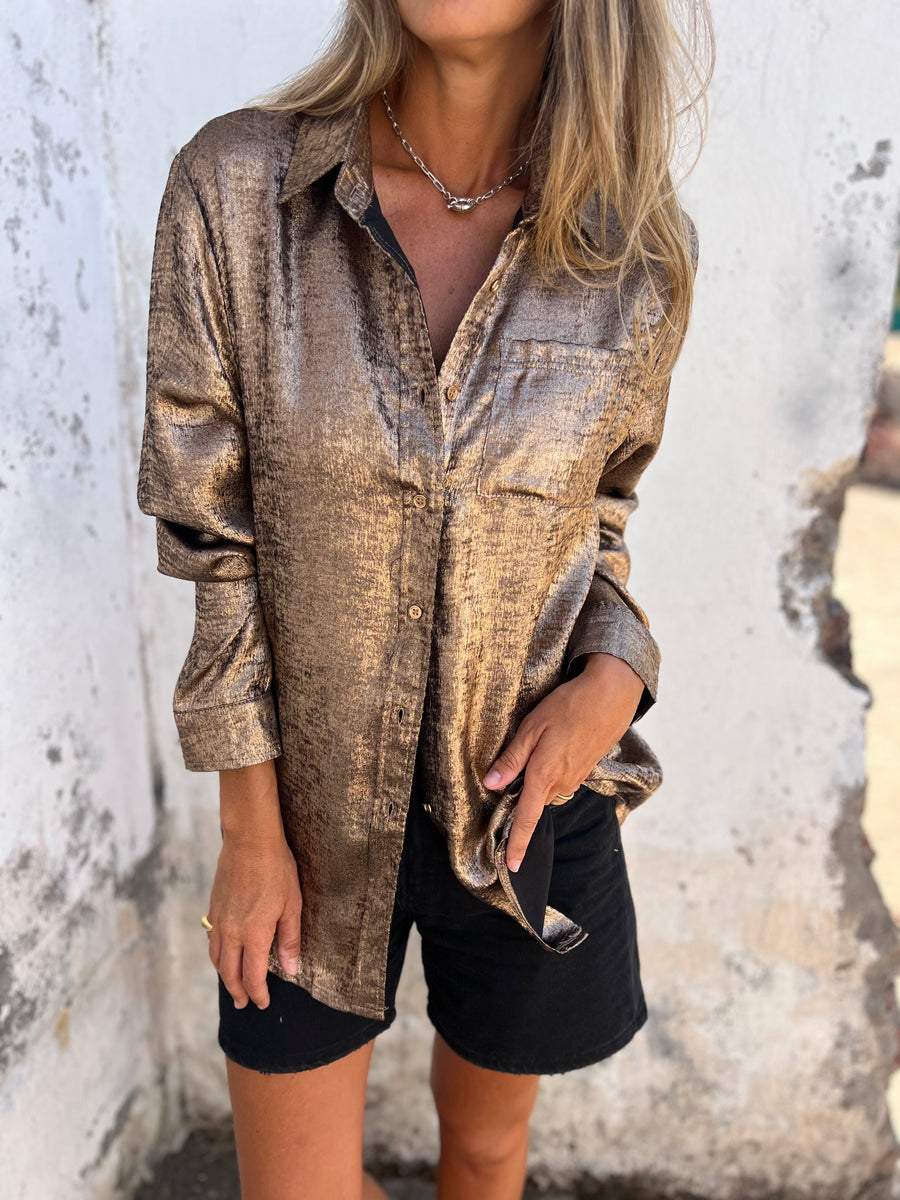 Metallene Damenbluse mit Kragen - Image 12