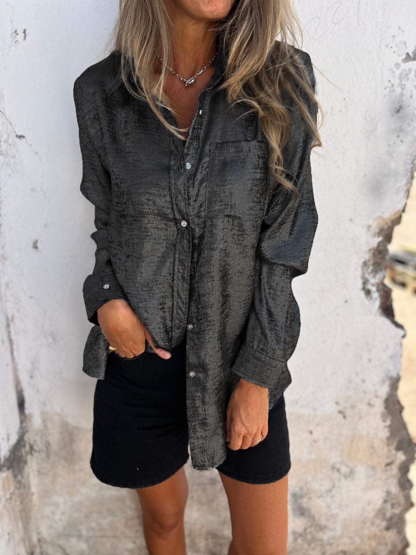 Metallene Damenbluse mit Kragen - Image 6