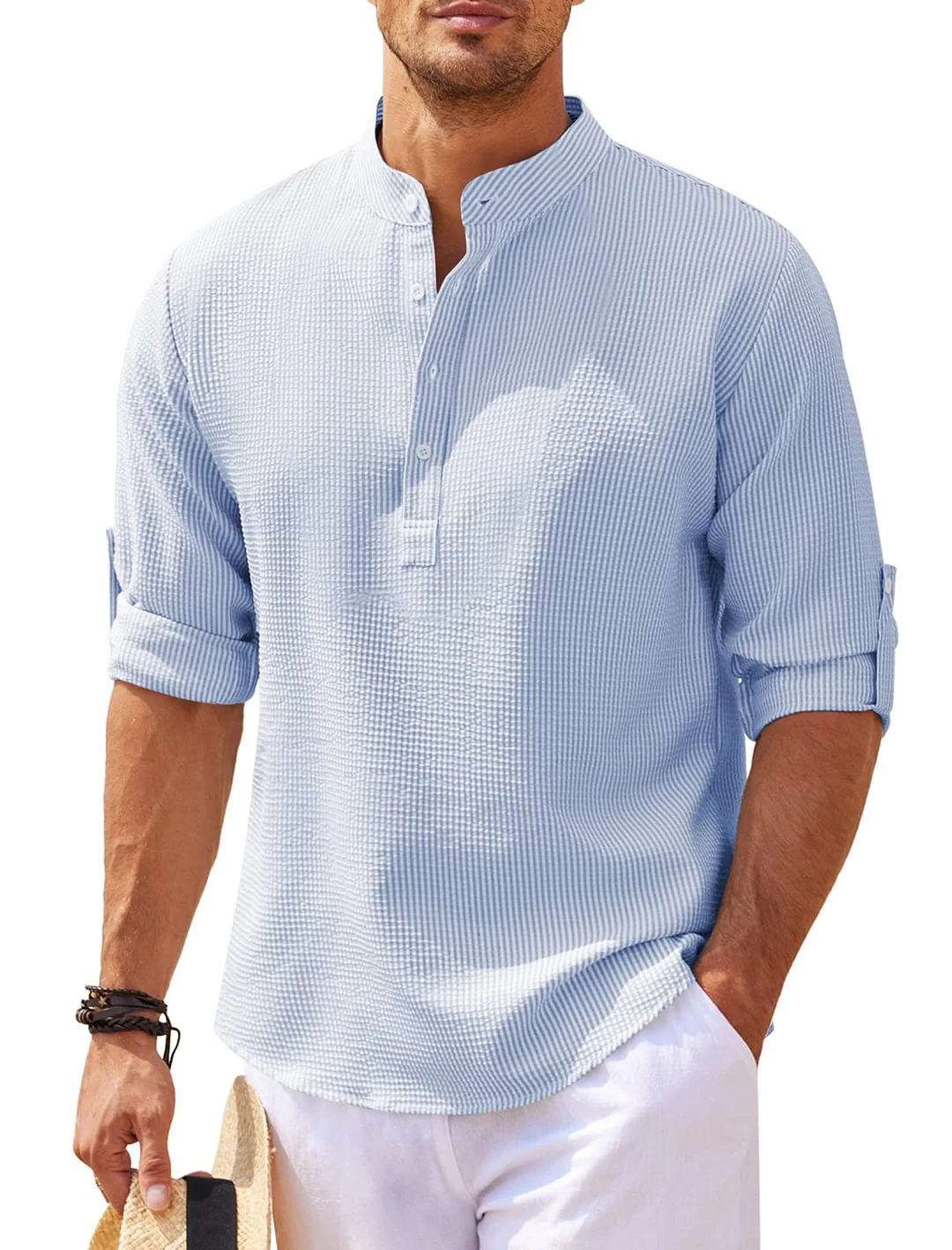 Michael - Legeres Sommerhemd ohne Kragen - Sommer-Chic - Image 3