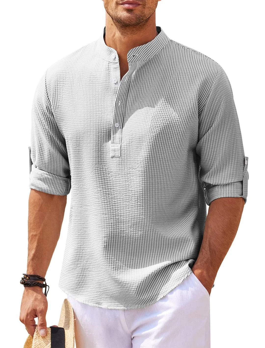 Michael - Legeres Sommerhemd ohne Kragen - Sommer-Chic - Image 4