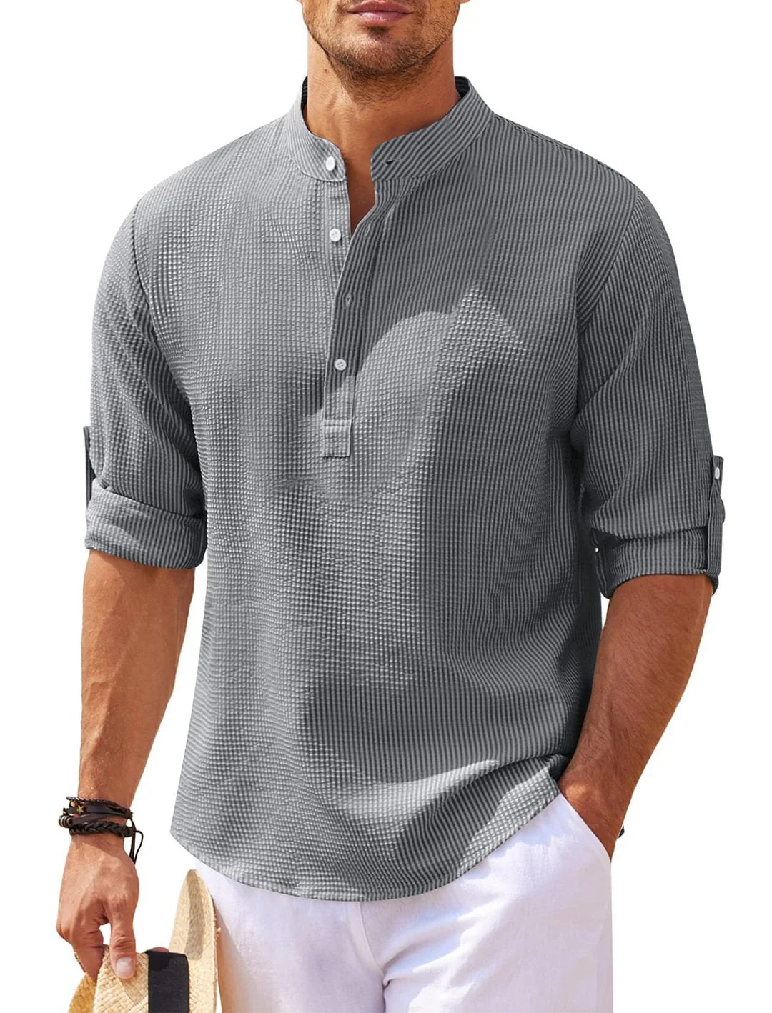 Michael - Legeres Sommerhemd ohne Kragen - Sommer-Chic - Image 5
