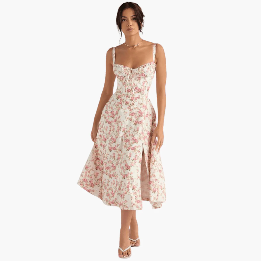 Midi Corsage Sommerkleid für Frauen - Blumenmuster Elegant - Image 5