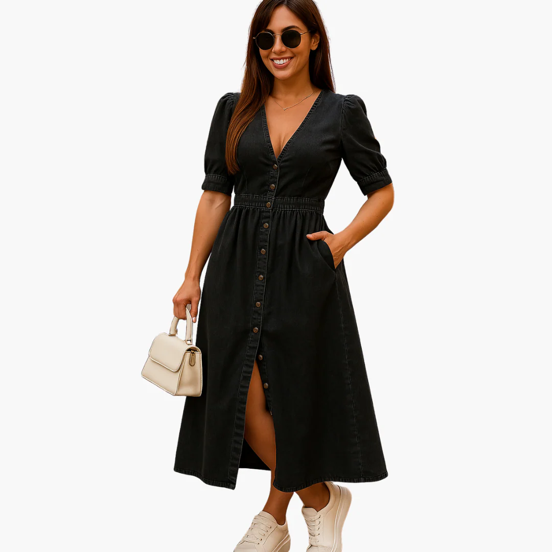 Midi-Kleid mit Knopfleiste - Damenmode für stilvolle Tage - Image 2
