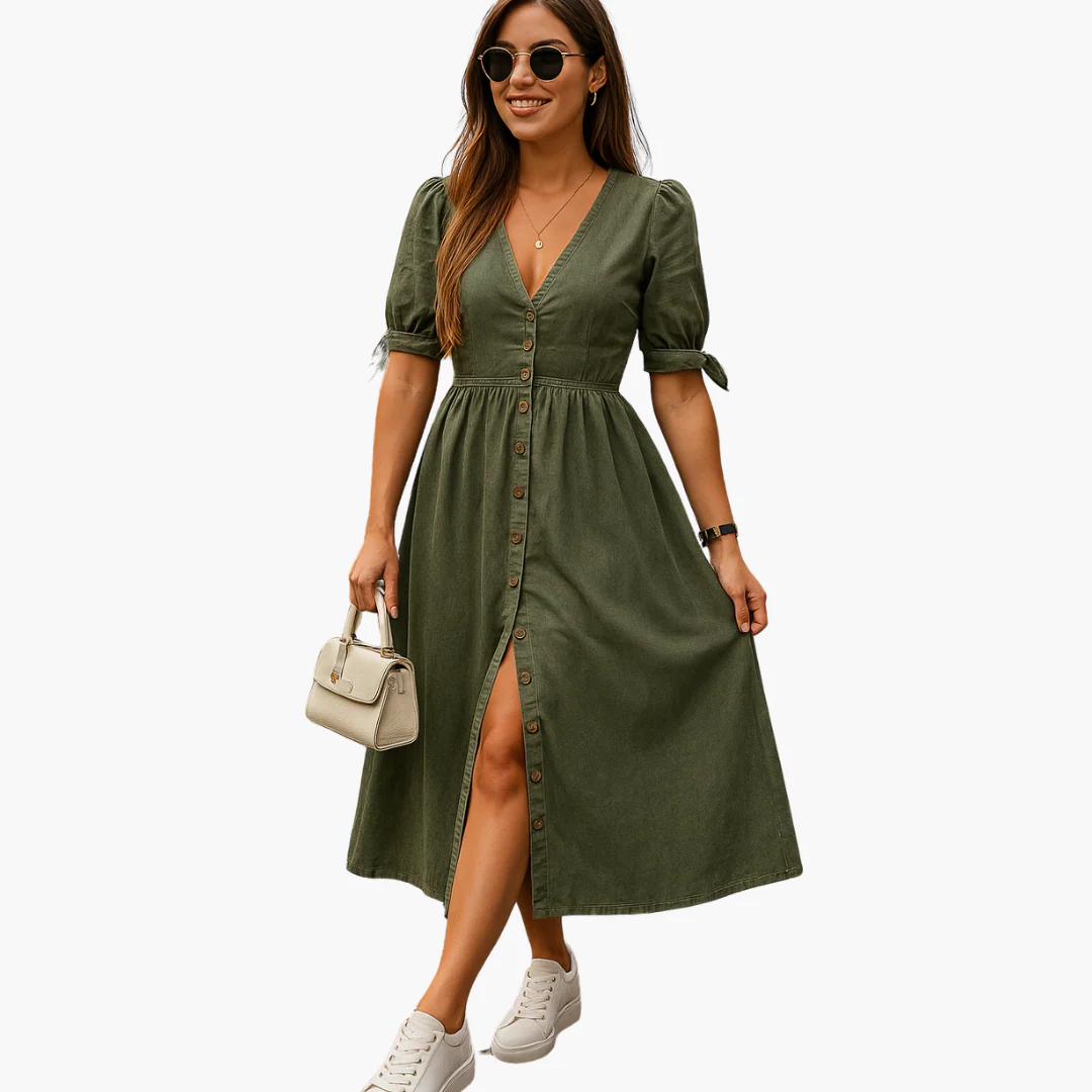 Midi-Kleid mit Knopfleiste - Damenmode für stilvolle Tage - Image 4