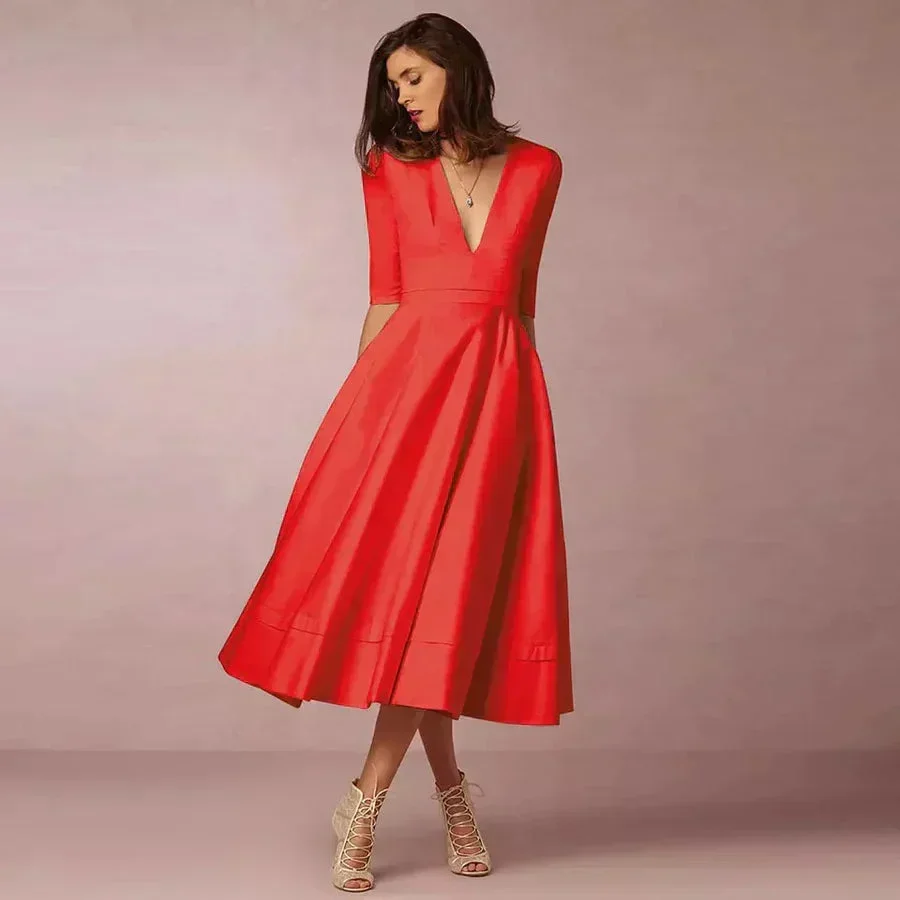 Jana | Damen Midi Kleid V-Ausschnitt 3/4-Ärmel Taschen – A-Linie Midi Kleid 2026 - Image 3