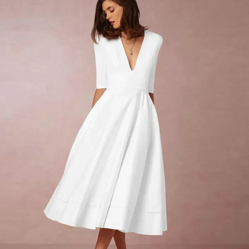Jana | Damen Midi Kleid V-Ausschnitt 3/4-Ärmel Taschen – A-Linie Midi Kleid 2026 - Image 5
