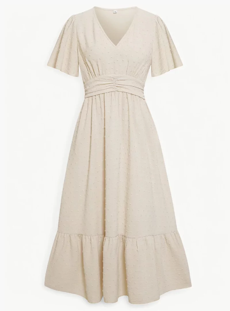 Midi-Sommerkleid mit V-Ausschnitt und Taillenbetonung – Locker & Feminin - Image 2