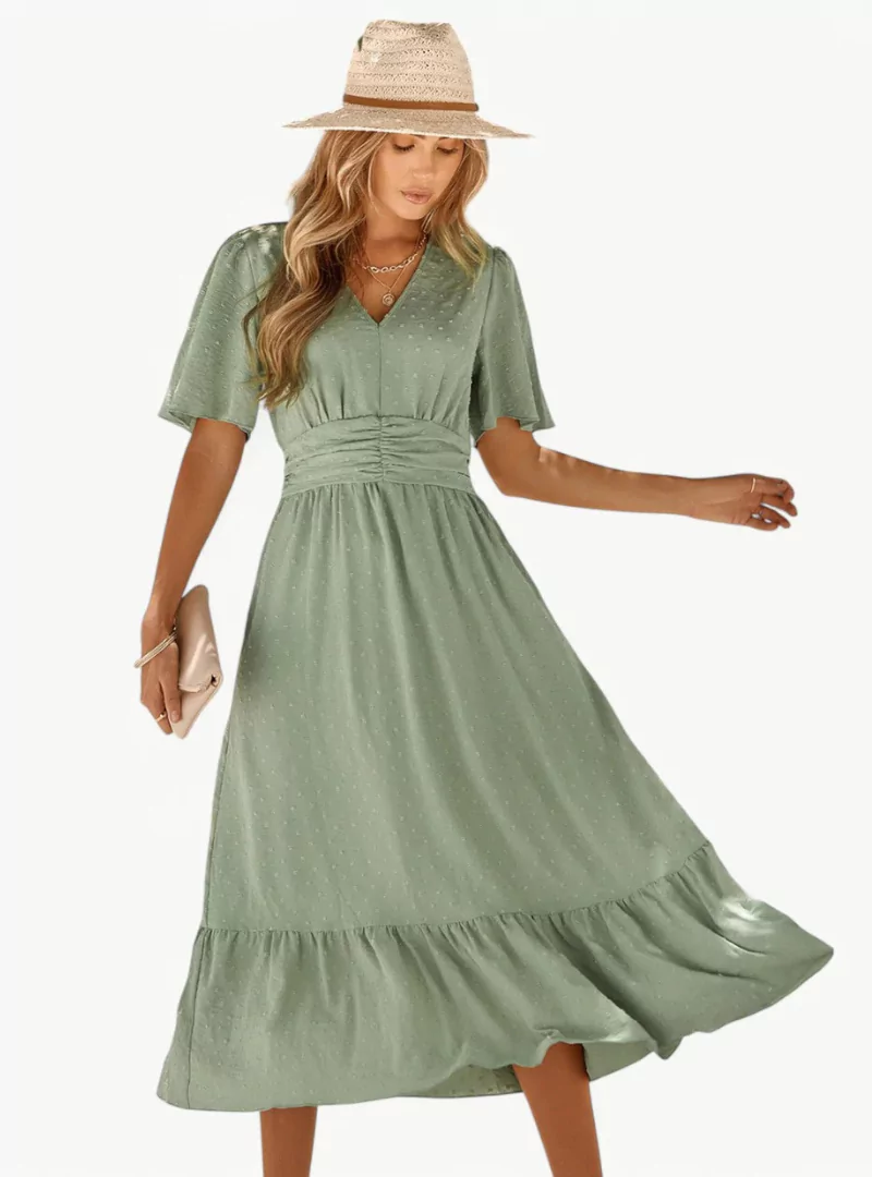 Midi-Sommerkleid mit V-Ausschnitt und Taillenbetonung – Locker & Feminin - Image 4