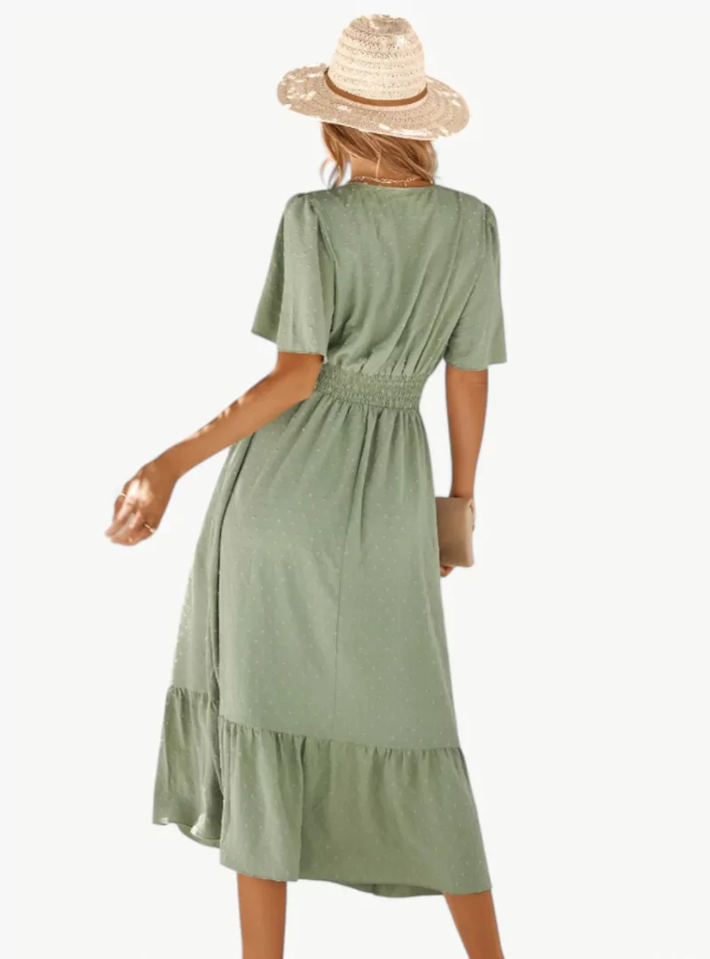Midi-Sommerkleid mit V-Ausschnitt und Taillenbetonung – Locker & Feminin - Image 5