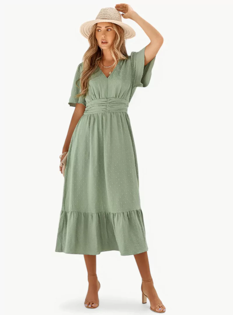 Midi-Sommerkleid mit V-Ausschnitt und Taillenbetonung – Locker & Feminin - Image 7