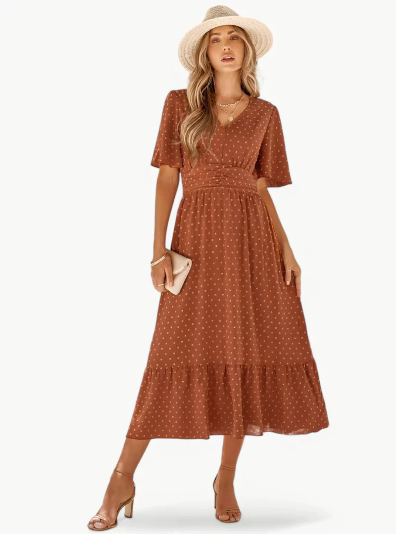 Midi-Sommerkleid mit V-Ausschnitt und Taillenbetonung – Locker & Feminin - Image 8