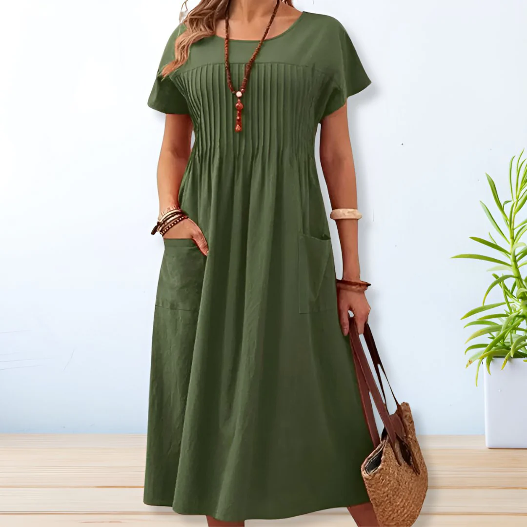 Cornelia | Damen Midi Tageskleid Lockere Passform Kurzarm – Casual Midi Kleid 2026 - Image 2