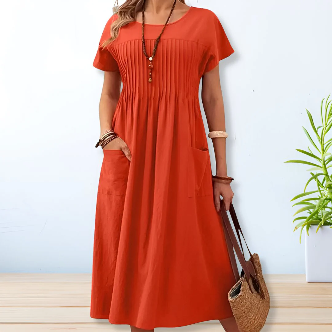 Cornelia | Damen Midi Tageskleid Lockere Passform Kurzarm – Casual Midi Kleid 2026 - Image 3
