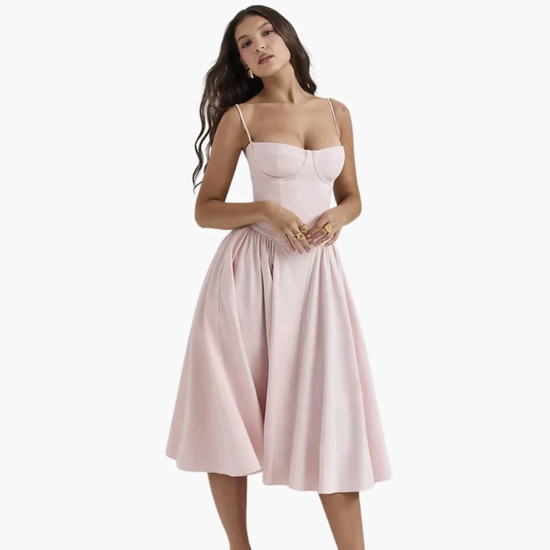 Midikleid Damen – Retro Corsagenkleid mit Trägern Sommer