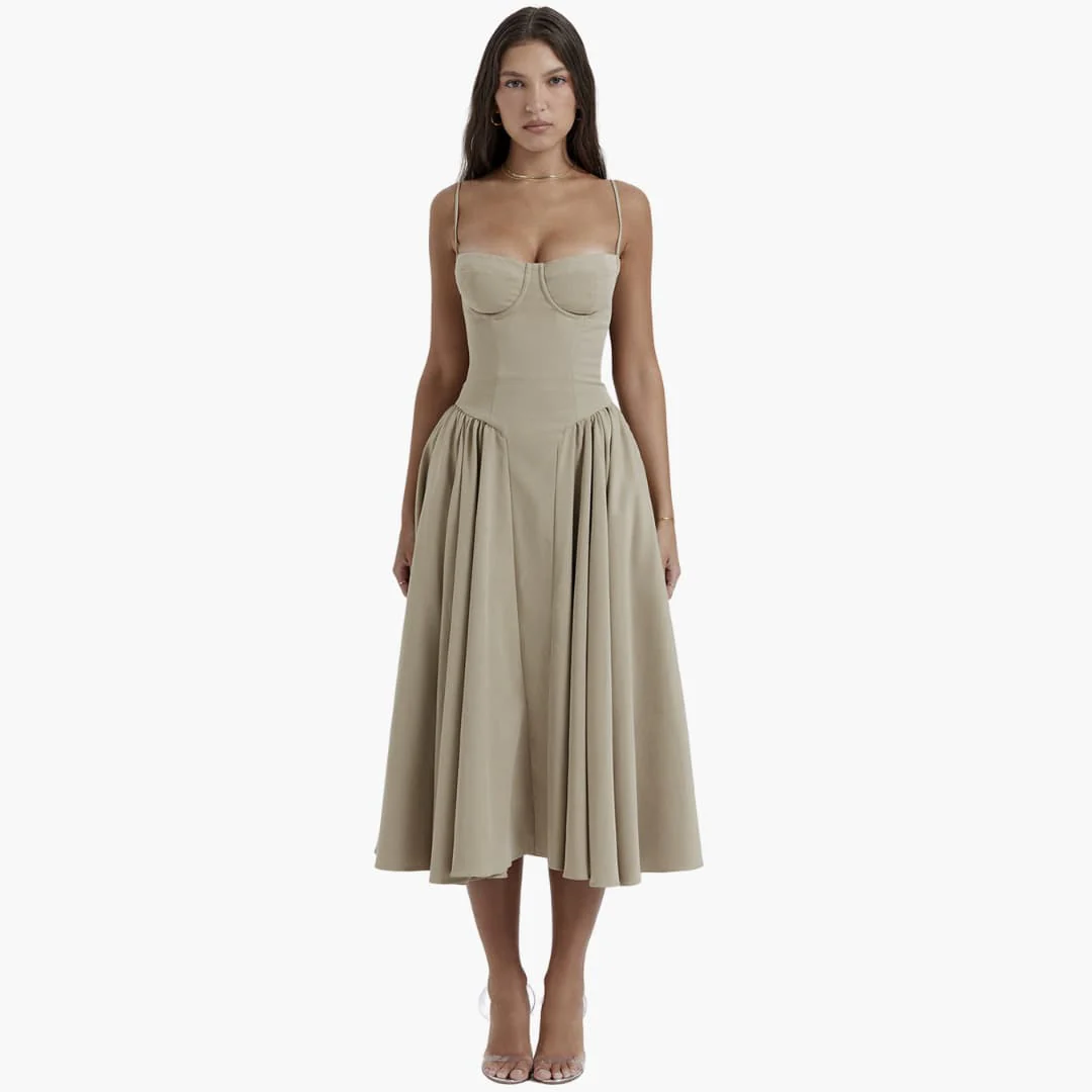 Midikleid Damen – Retro Corsagenkleid mit Trägern Sommer - Image 2