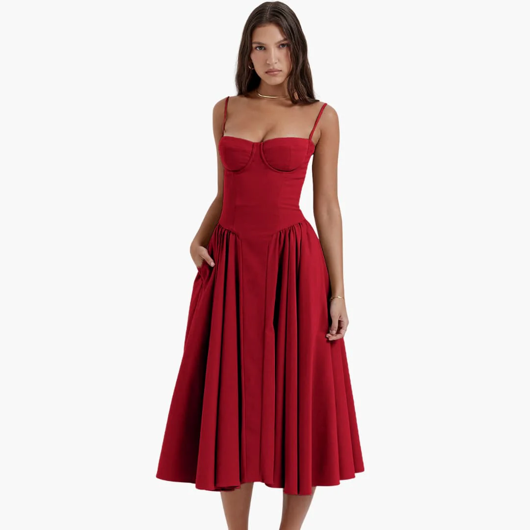 Midikleid Damen – Retro Corsagenkleid mit Trägern Sommer - Image 3