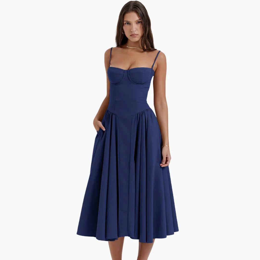 Midikleid Damen – Retro Corsagenkleid mit Trägern Sommer - Image 4