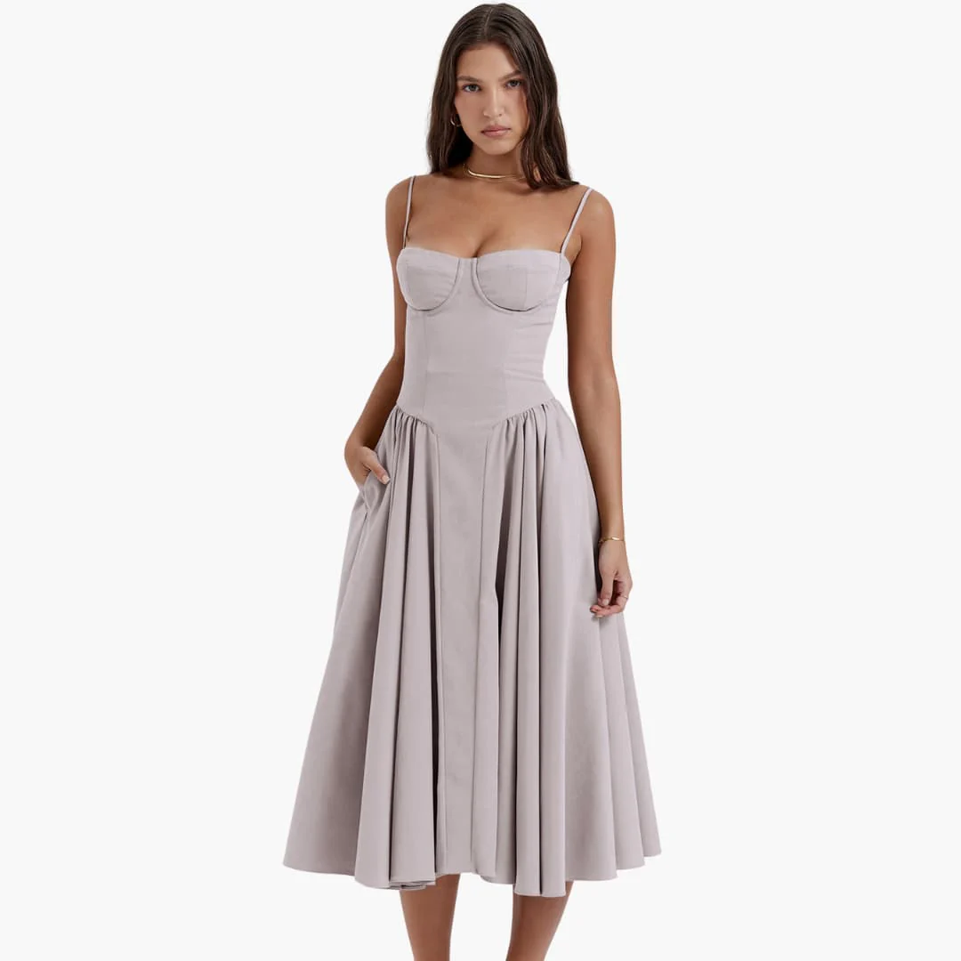 Midikleid Damen – Retro Corsagenkleid mit Trägern Sommer - Image 5