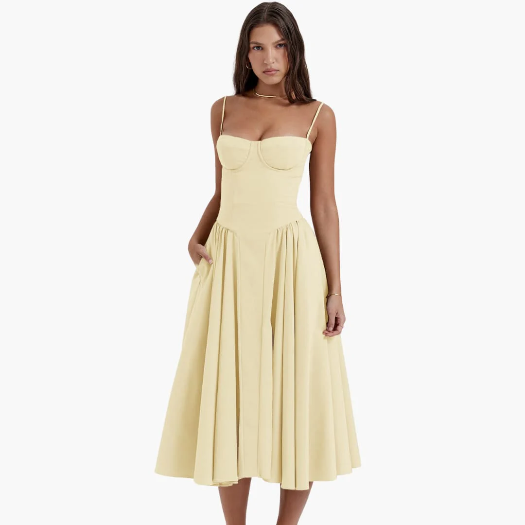 Midikleid Damen – Retro Corsagenkleid mit Trägern Sommer - Image 6