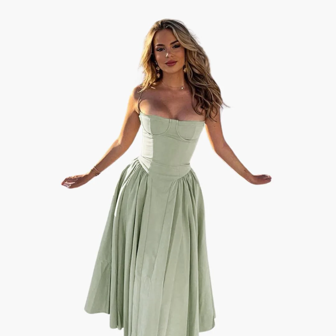 Midikleid Damen – Retro Corsagenkleid mit Trägern Sommer - Image 7